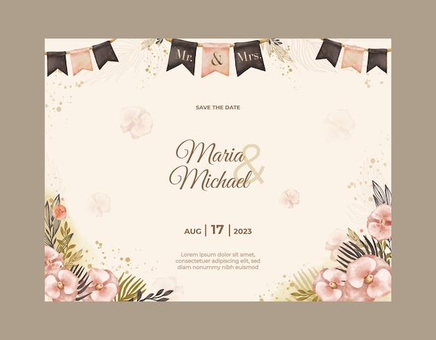 Watercolor wedding design template