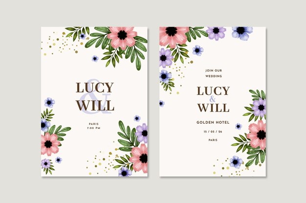 watercolor wedding digital invitation template
