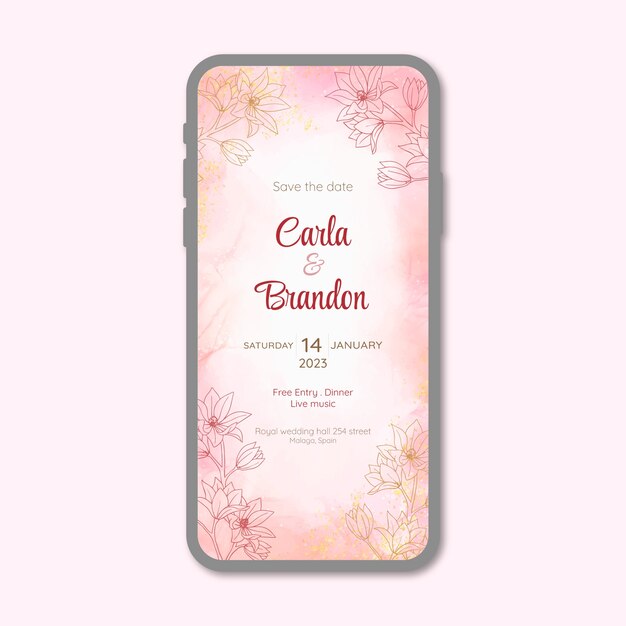 Watercolor wedding digital invitation template