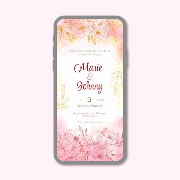 Watercolor wedding digital invitation template