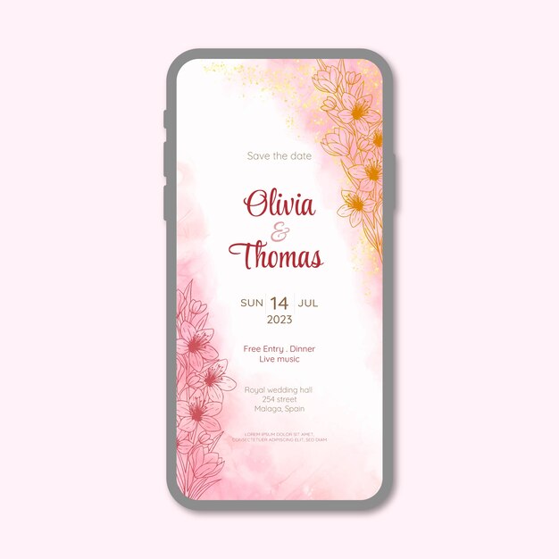 Watercolor wedding digital invitation template