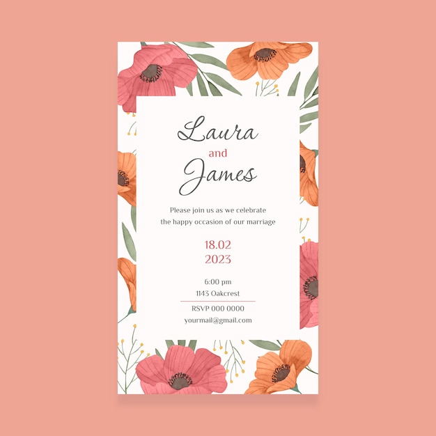 Free vector watercolor wedding digital invitation