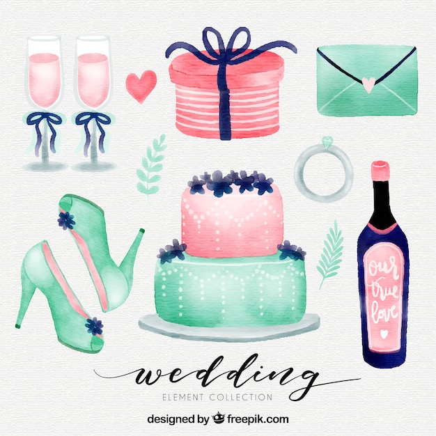 Free Vector | Watercolor wedding elements set