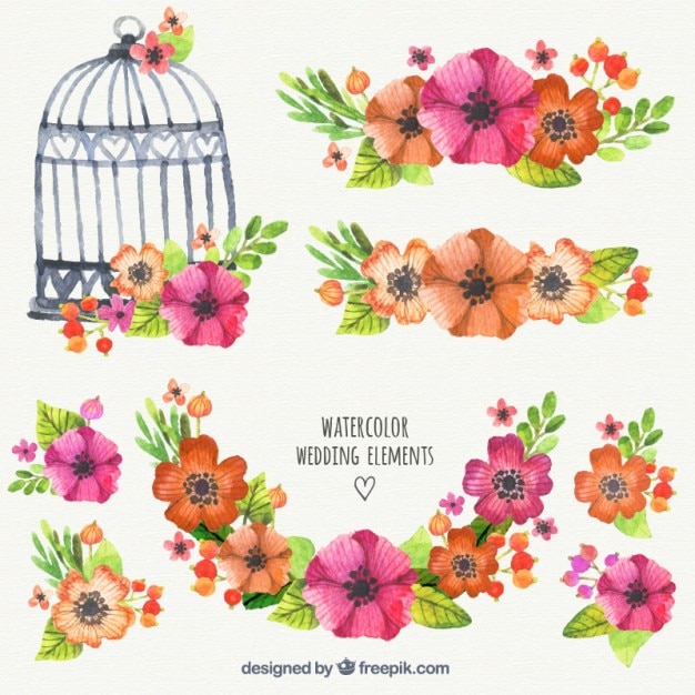 Free vector watercolor wedding elements