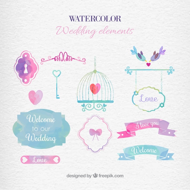 Free vector watercolor wedding elements