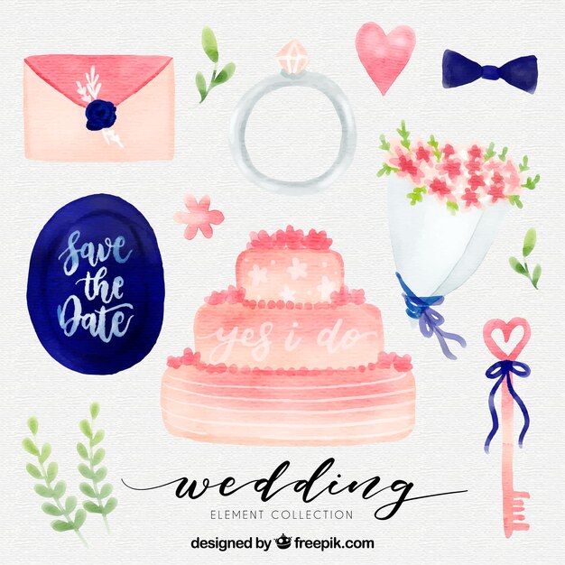 Watercolor wedding elements