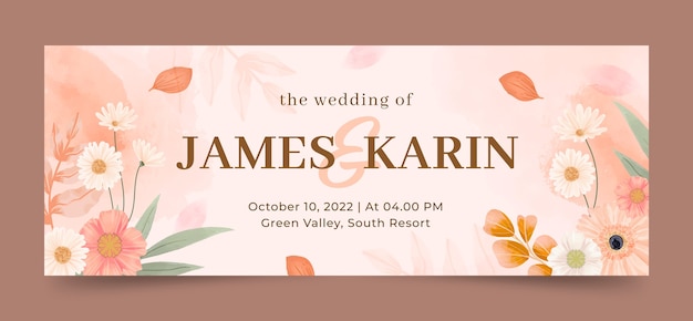 Free vector watercolor wedding facebook cover template