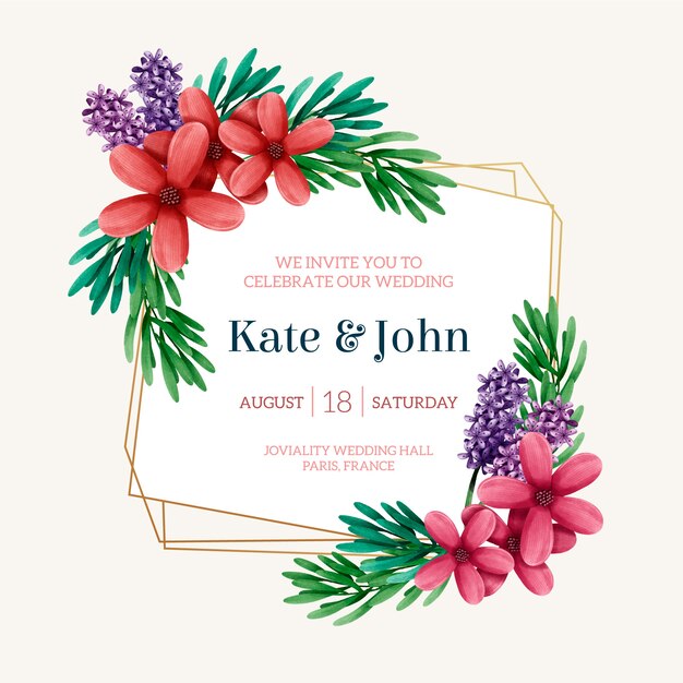 Watercolor wedding floral frame