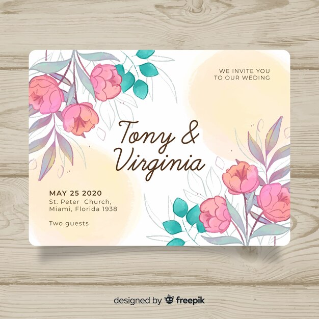 Watercolor wedding floral invitation
