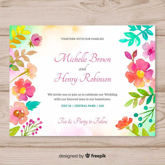 Watercolor wedding floral invitation