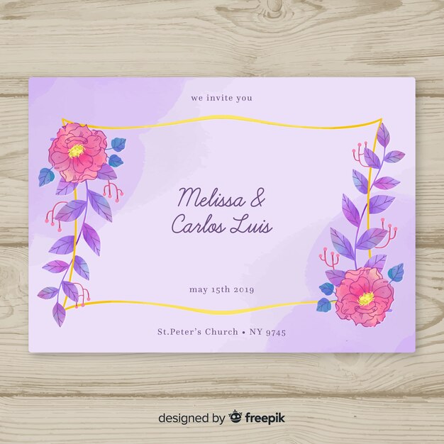 Watercolor wedding floral invitation