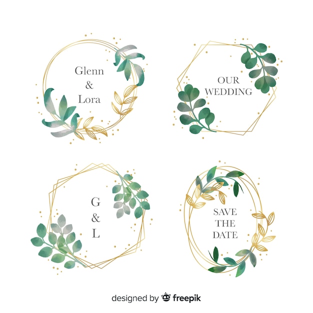 Watercolor wedding frame logos collection