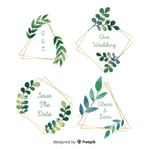 Free vector watercolor wedding frame logos collection