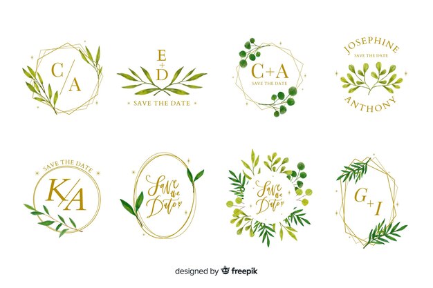 Watercolor wedding frame logos collection