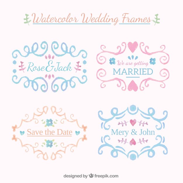 Watercolor wedding frames pack