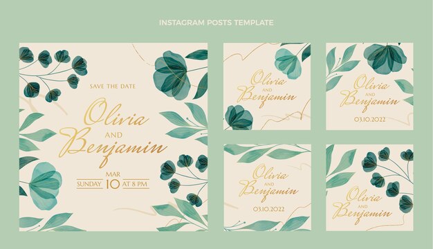 Watercolor wedding instagram post pack