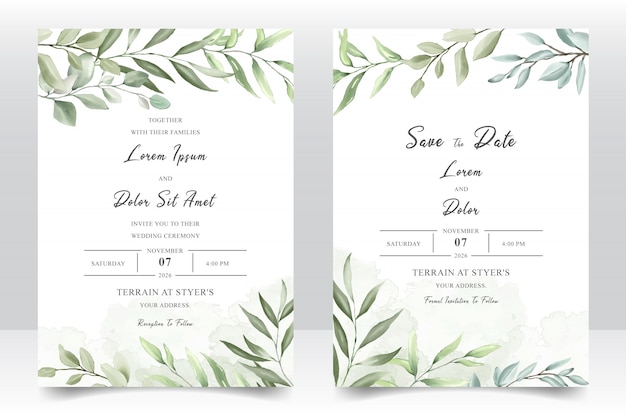 Watercolor wedding invitation template card