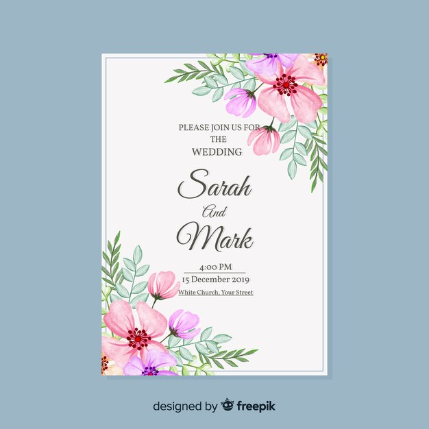 Watercolor wedding invitation template