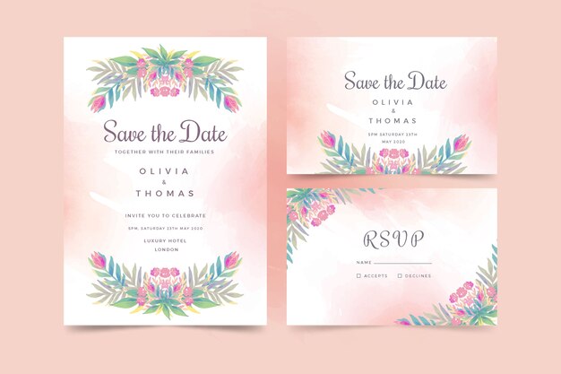 Watercolor wedding invitation template