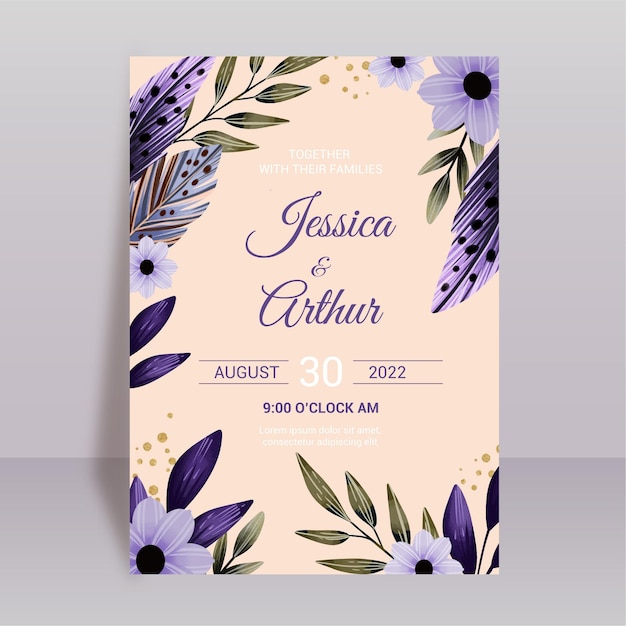 Watercolor wedding invitation template