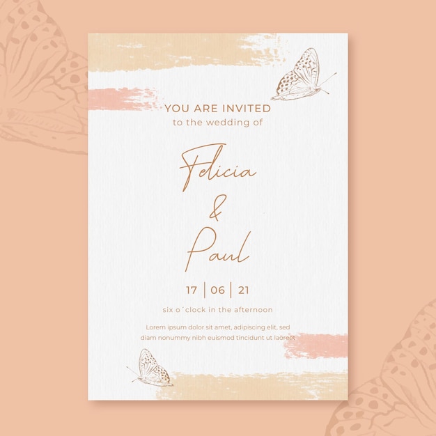 Watercolor wedding invitation with butterflies