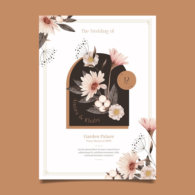 Watercolor wedding invitation with flowers