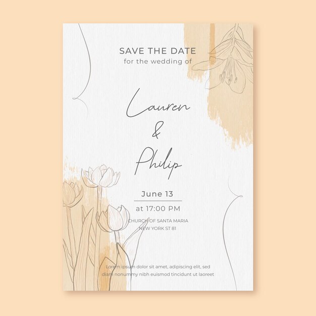 Watercolor wedding invitation with flowers