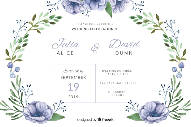 Free vector watercolor wedding invitation