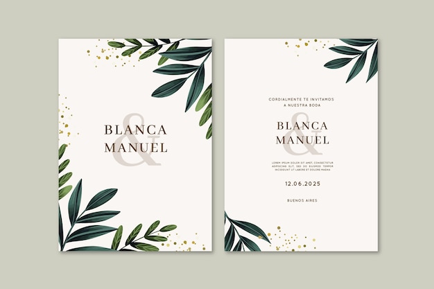 Free vector watercolor wedding invitations in spanish