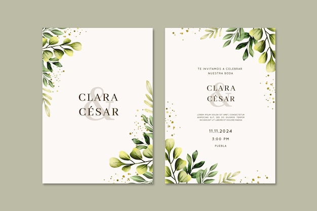 Free vector watercolor wedding invitations in spanish