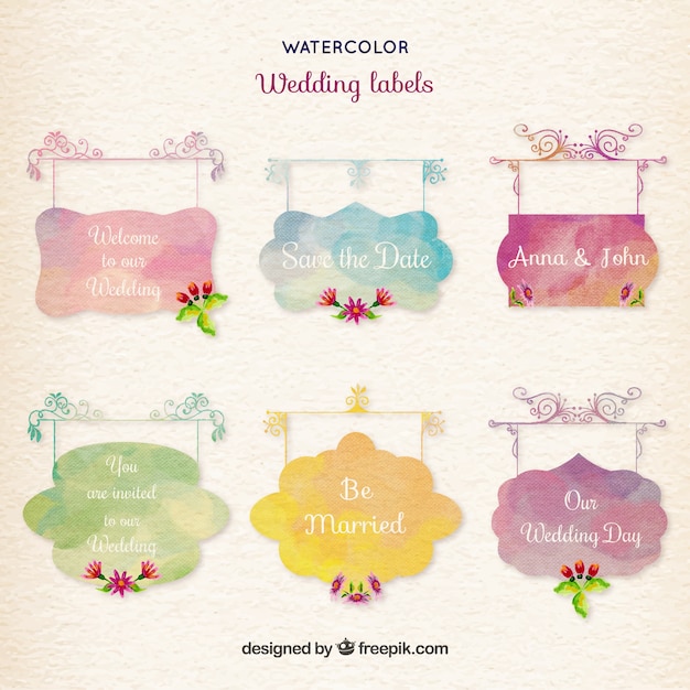 Free vector watercolor wedding labels