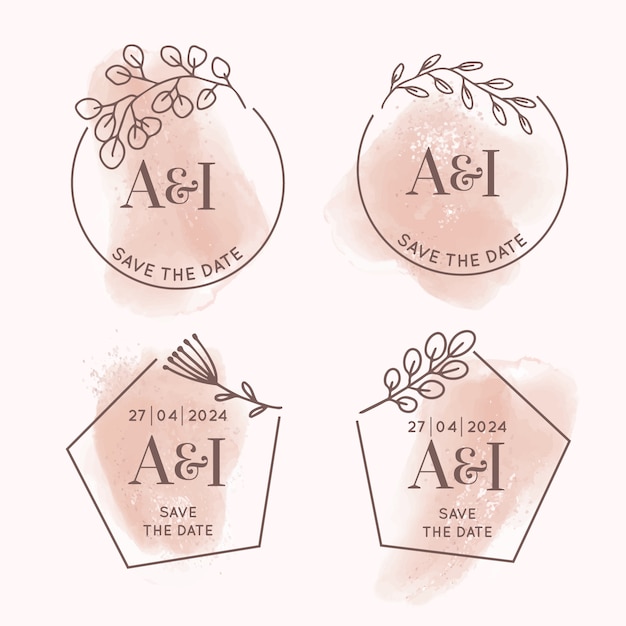 Бесплатное векторное изображение Акварельный дизайн свадебного логотипа