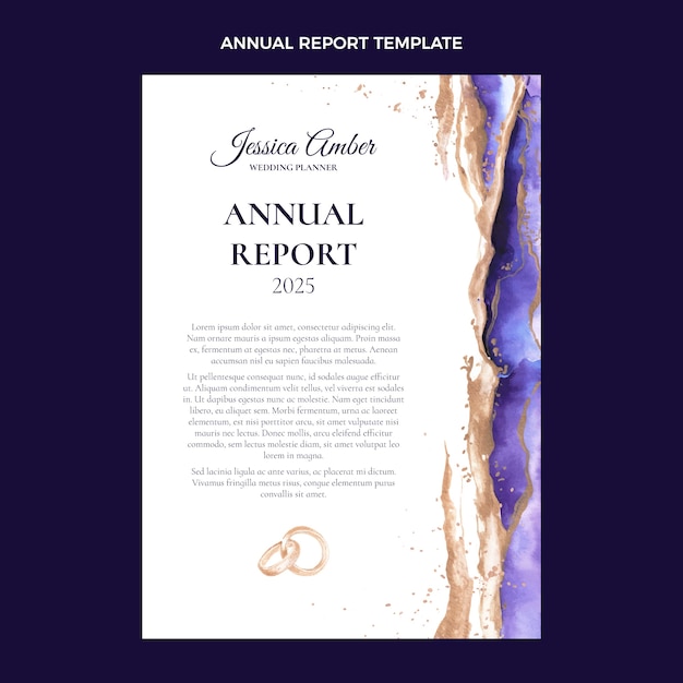 Free vector watercolor wedding planner annual report template