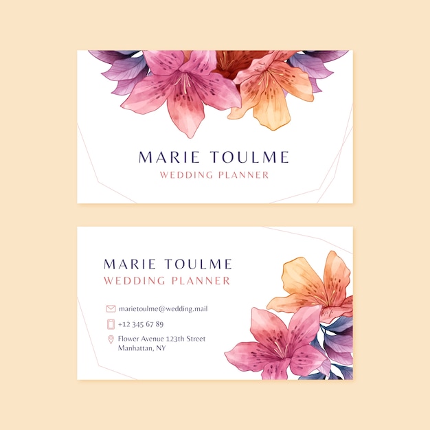 Free vector watercolor wedding planner business card