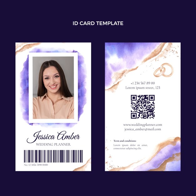 Watercolor wedding planner id card template