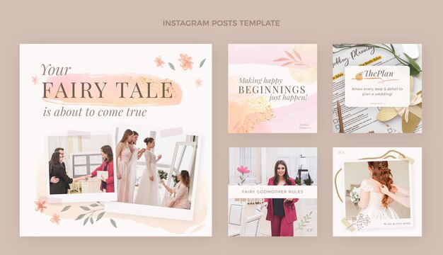 Watercolor wedding planner instagram posts