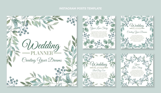 Free vector watercolor wedding planner instagram posts