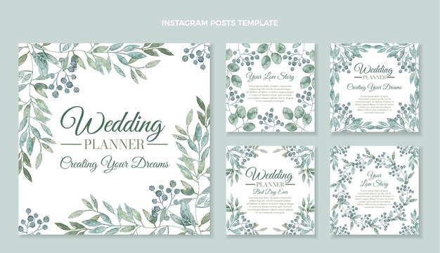 Watercolor wedding planner instagram posts