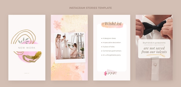 Vettore gratuito storie di instagram di wedding planner dell'acquerello