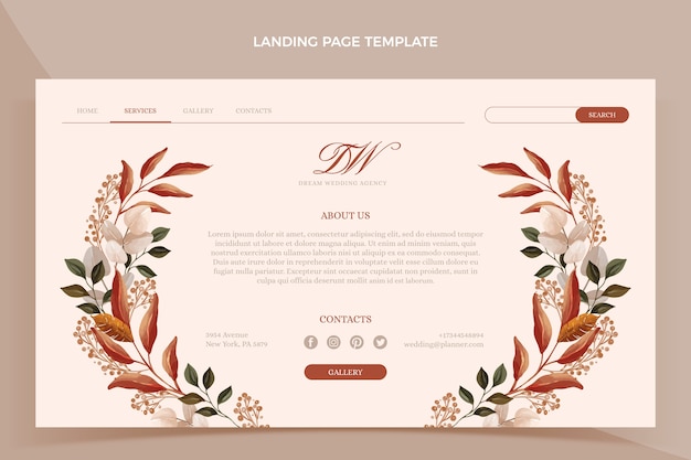 Watercolor wedding planner landing page