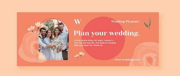 Vettore gratuito modello di copertina per social media di wedding planner dell'acquerello