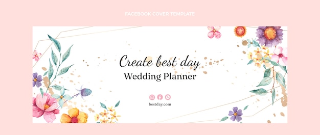 Free vector watercolor wedding planner social media cover template