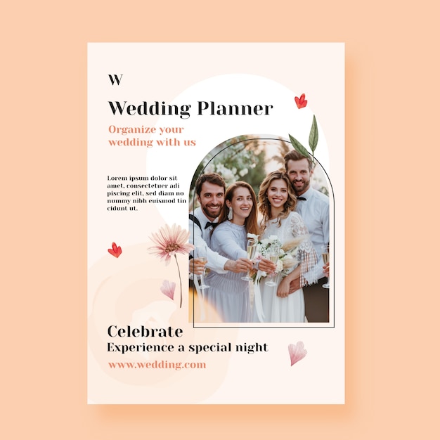 Watercolor wedding planner vertical poster template