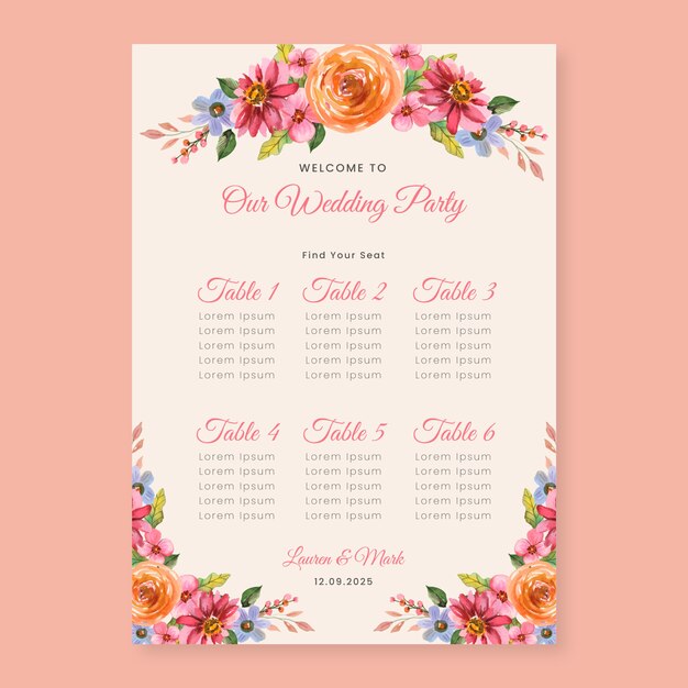 Watercolor wedding seating plan