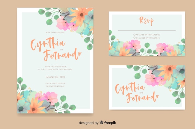 Free vector watercolor wedding stationery template collection