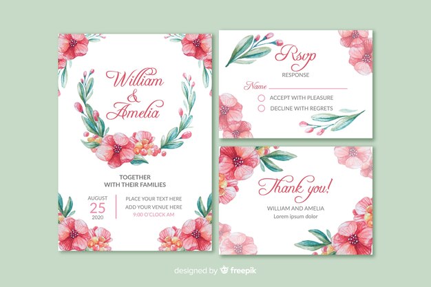 Watercolor wedding stationery template collection