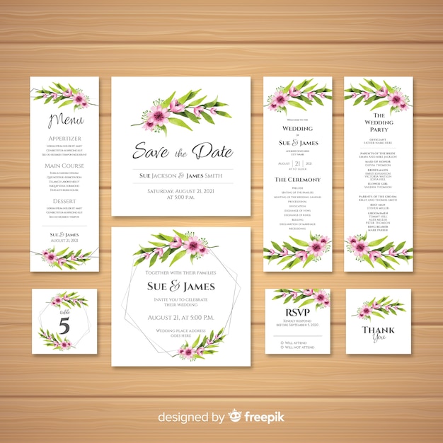 Free vector watercolor wedding stationery template collection