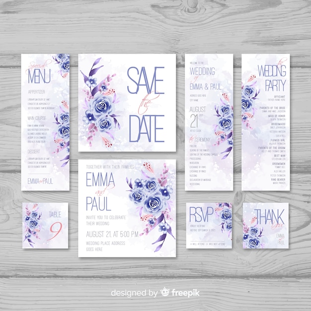 Free vector watercolor wedding stationery template collection