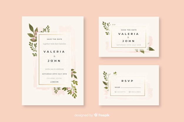 Free vector watercolor wedding stationery template collection