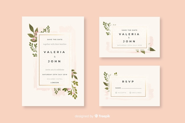 Watercolor wedding stationery template collection